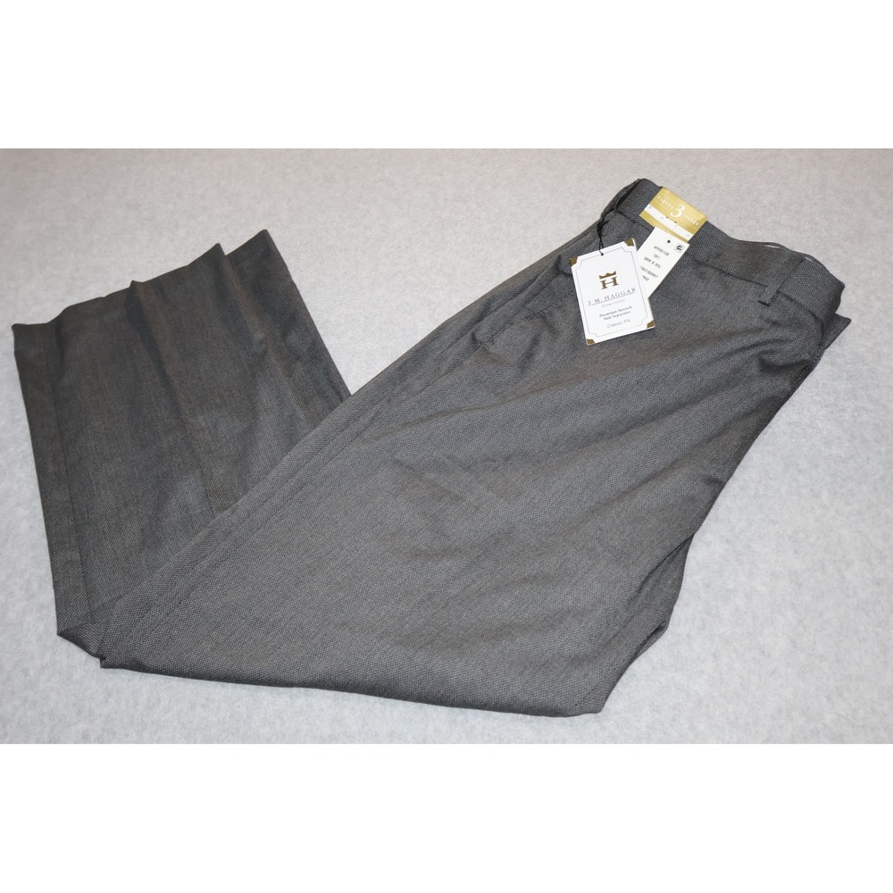 J.M. Haggar Dress Pants Mens 38x30 Dark Grey Diamond Weave Stretch HY00158 NEW